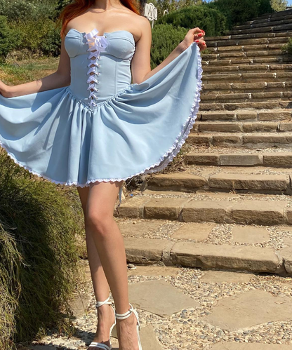 Princess A Line Sweetheart Neck Sky Blue Satin Short Homecoming Dress Birthday Dress SH2154