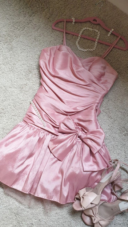 amakanas-satin pink color homecoming dresses tight hoco dresses  gh5805