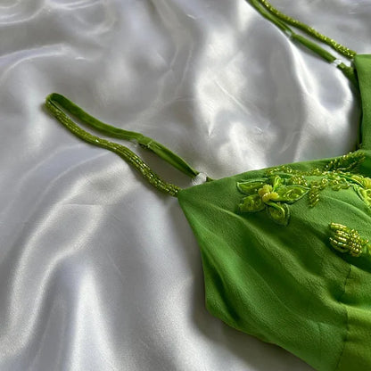 Green flowers exquisite beaded short/mid-length chiffon ruffle homecoming dress birthday party dress gh4862