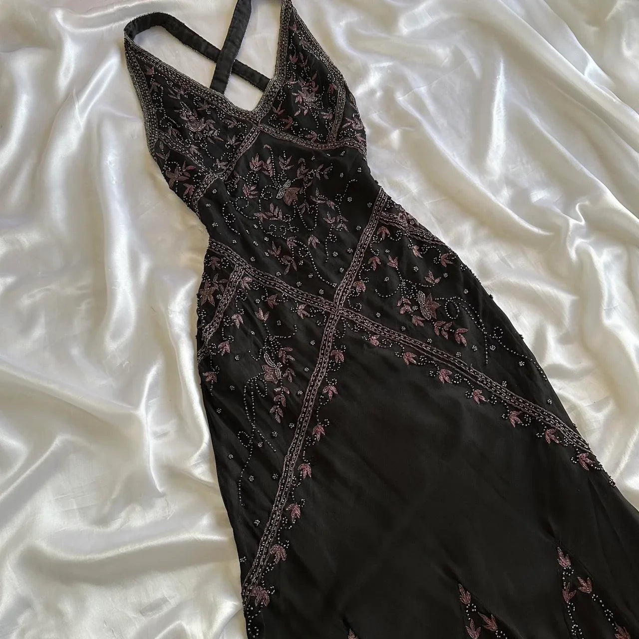 Fairytale Cream Beige/Black/Pink V Neck Sophisticated Elegant Floral Long Evening Prom Dress gh2941