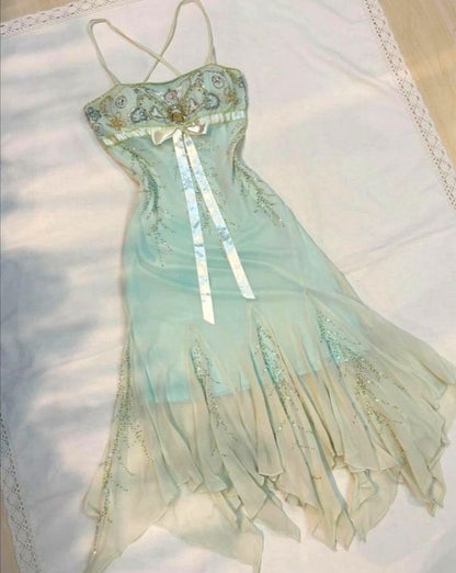 amakanas-Light green beaded short chiffon homecoming dress birthday dress fairy gh5233