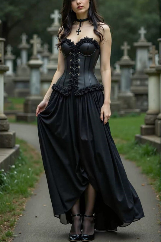amakanas-Black retro long corset party dress gh6192