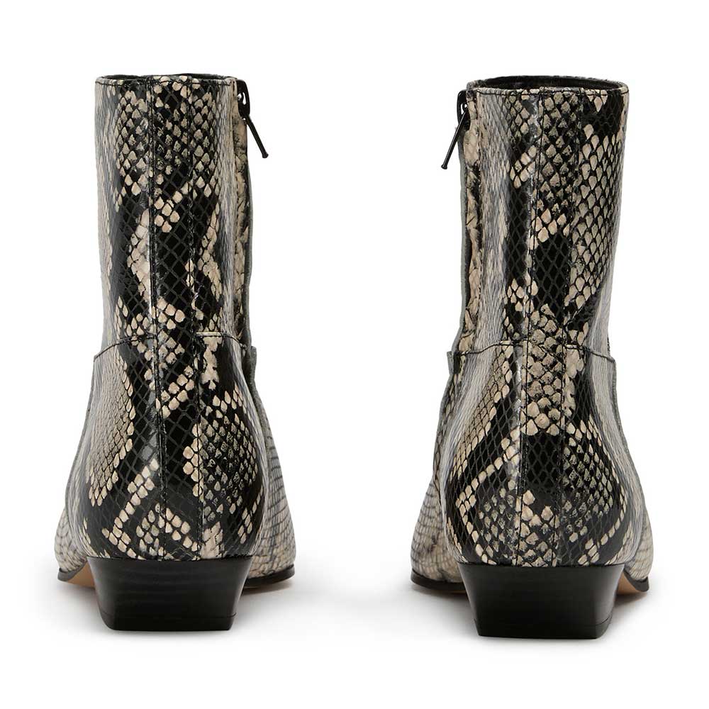 Black Python Embossed Square Toe Ankle Boots with Side Zipper