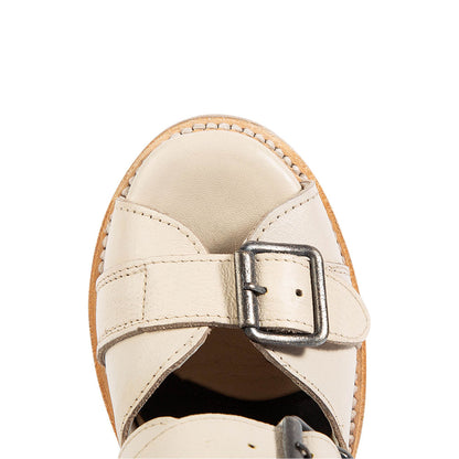 Round Toe Chunky Heel Buckle Ankle Sandal Boots in White