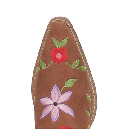 Brown Snip Toe Flower Embroidered Over the Knee Cowgirl Boots