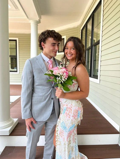 White gorgeous shiny exquisite beaded spaghetti strap sequined backless long chiffon ball gown prom dress evening gown holiday party dress gh2799