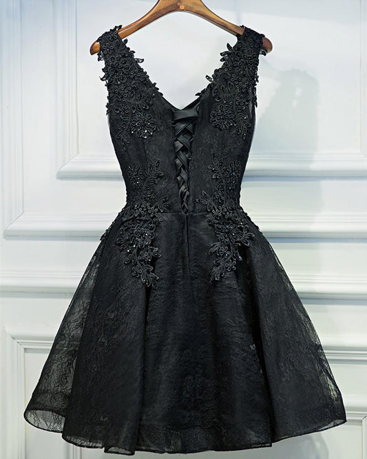 Black Lace Graduation Dresses, A-line Black Homecoming Dresses,Semi Formal Dress