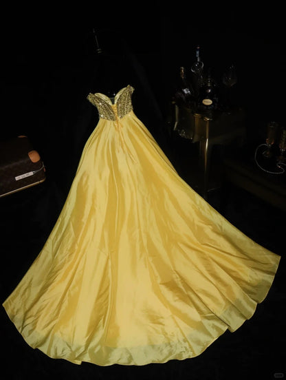 Yellow gorgeous shiny beaded long tulle ball gown evening dress party dress birthday dress gh4456