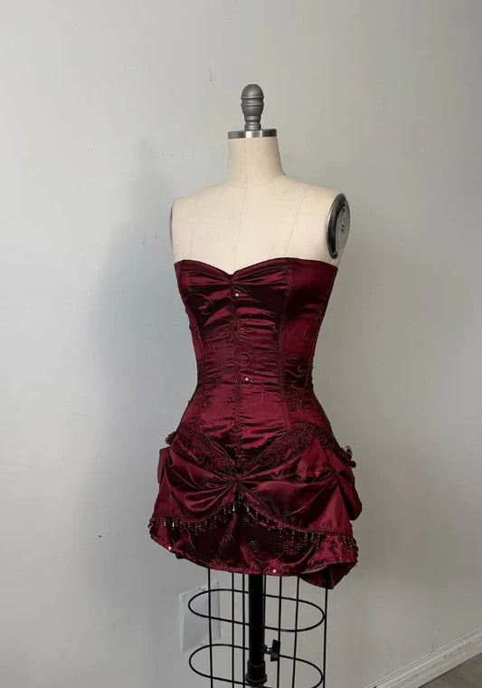 amakanas-Vintage Burgundy corset homecoming dresses tight hoco dresses gh5808