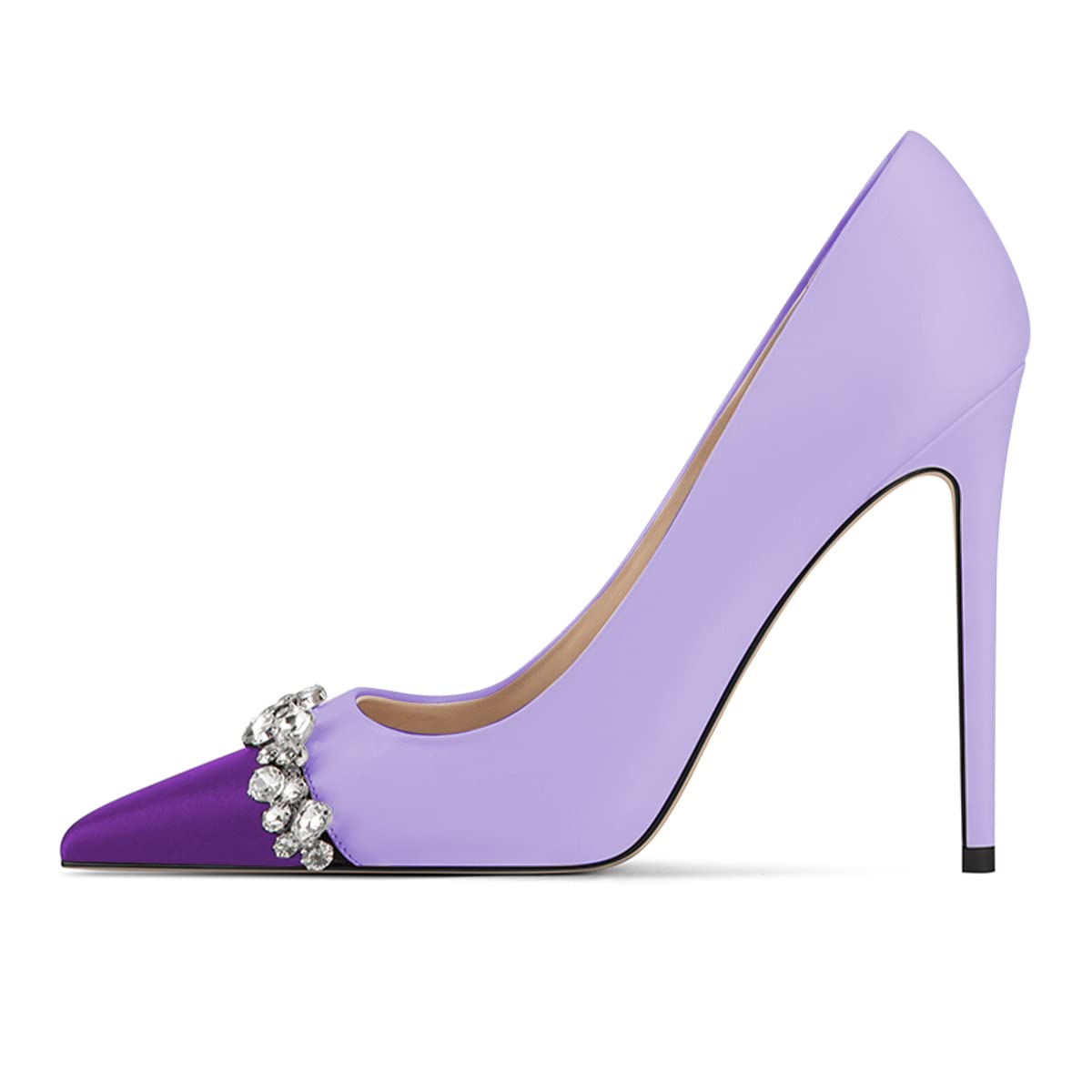 Purple Pointed Toe Stiletto Heel Pumps for Women with Rhinestone