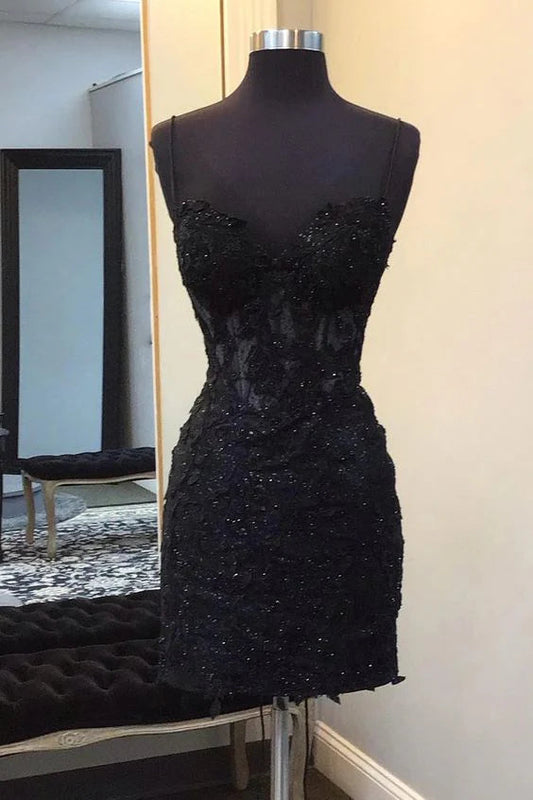 Black Tight Lace Homecoming Dress Fancy Dresses Short