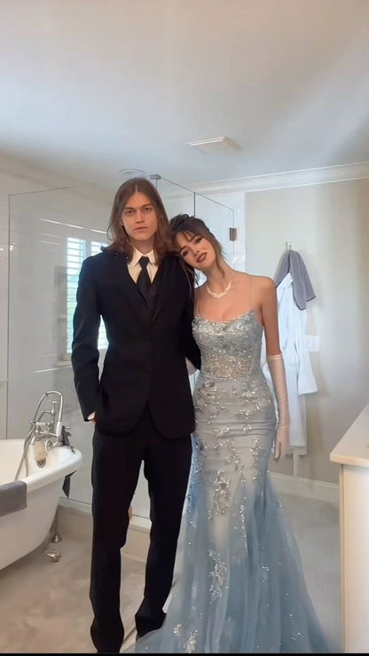 Vintage Shiny Blue Sequin Prom Dress Mermaid Evening Dress Long Formal Dress TP4671