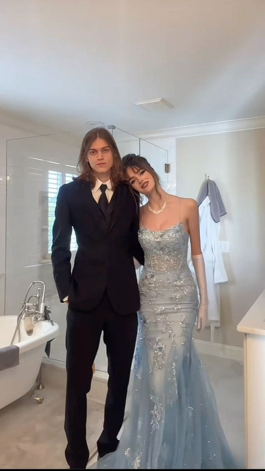 Vintage Shiny Blue Sequin Prom Dress Mermaid Evening Dress Long Formal Dress TP4671