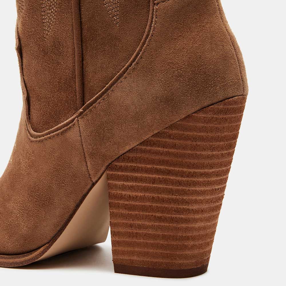 Pointed Toe Chunky Heel Embroidered Knee-high Cowgirl Boots in Brown