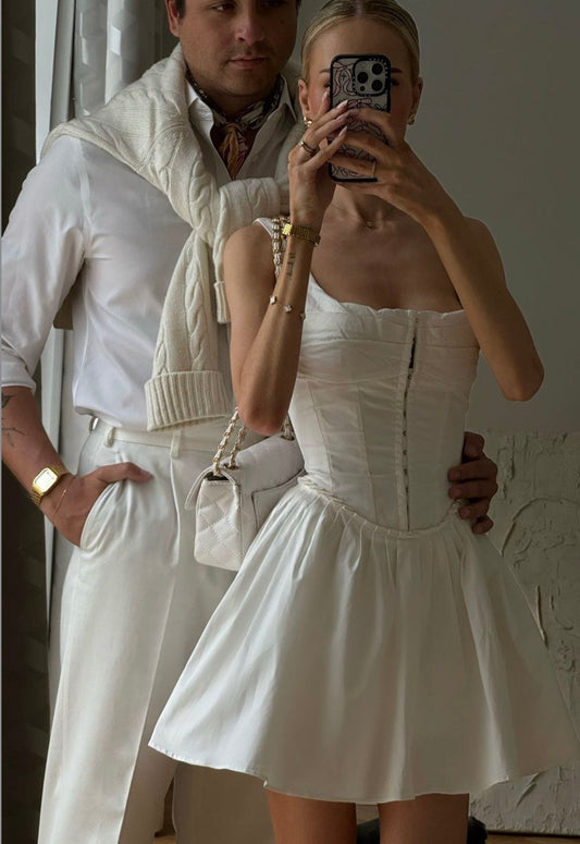 amakanas-White Short Satin Homecoming Dress Birthday Dress gh5280