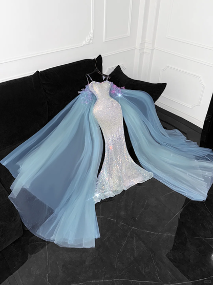 Vintage Shiny Sequined Sweetheart Spaghetti Strap Design Mermaid Prom Dress Evening Dress TP4223