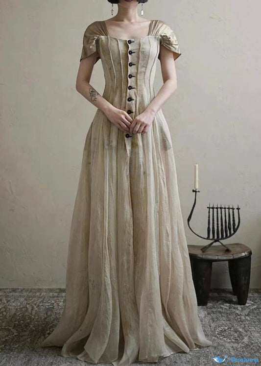 amakanas-New Retro Elegant Square Neck Summer New Long Chiffon Prom Dress Evening Dress Retro Wedding Bridesmaid Dress gh5251