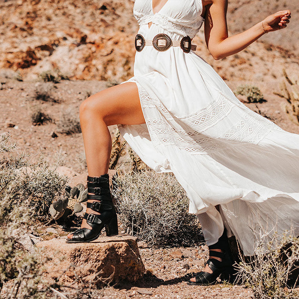 Black Vegan Leather Chunky Heel Buckle Strap Peep Toe Booties