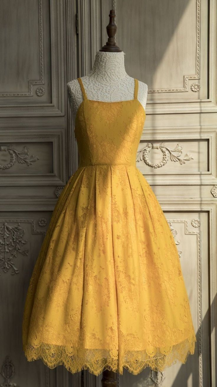 amakanas-Yellow Lace Short Homecoming Dress Chiffon gh5789