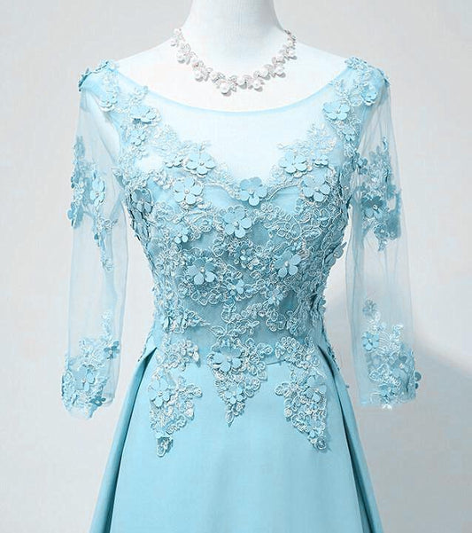 Elegant Round Neckline Blue Floor Length Party Dress, Blue Bridesmaid Dress prom dress    cg13282