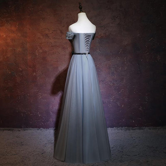 Charming Grey A-Line Off Shoulder Prom Dress, Floor Length Formal Dress   cg15352