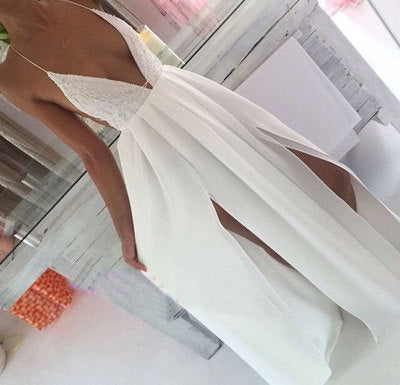 Spaghetti Straps Split Prom Dresses with Lace   cg16573