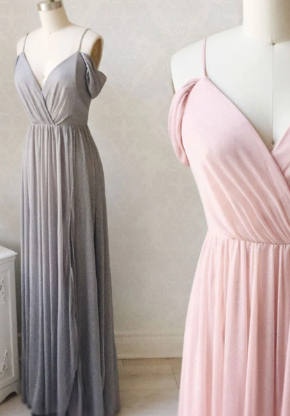 SIMPLE V NECK OFF SHOULDER PINK PROM DRESS, PINK BRIDESMAID DRESS    cg17276