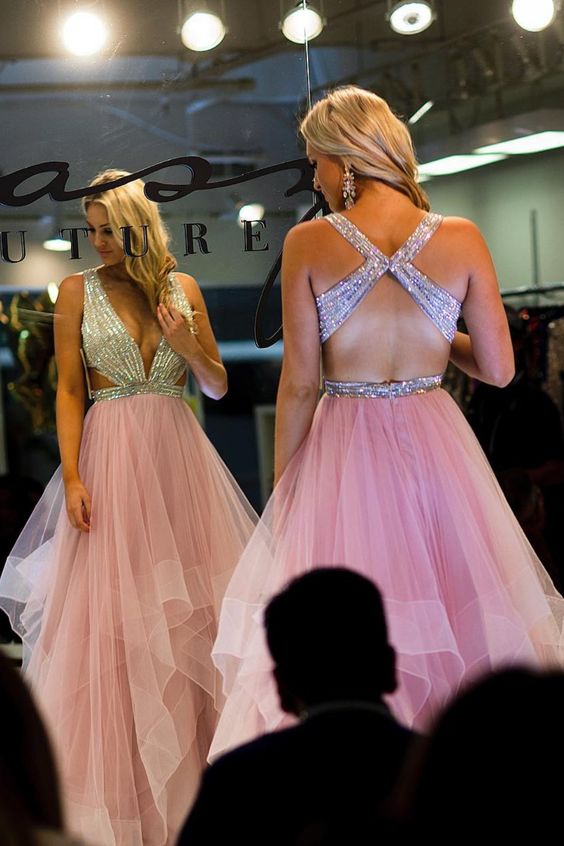 Sparkle A-line Pink Tulle Formal Evening Dress  prom dress   cg17655