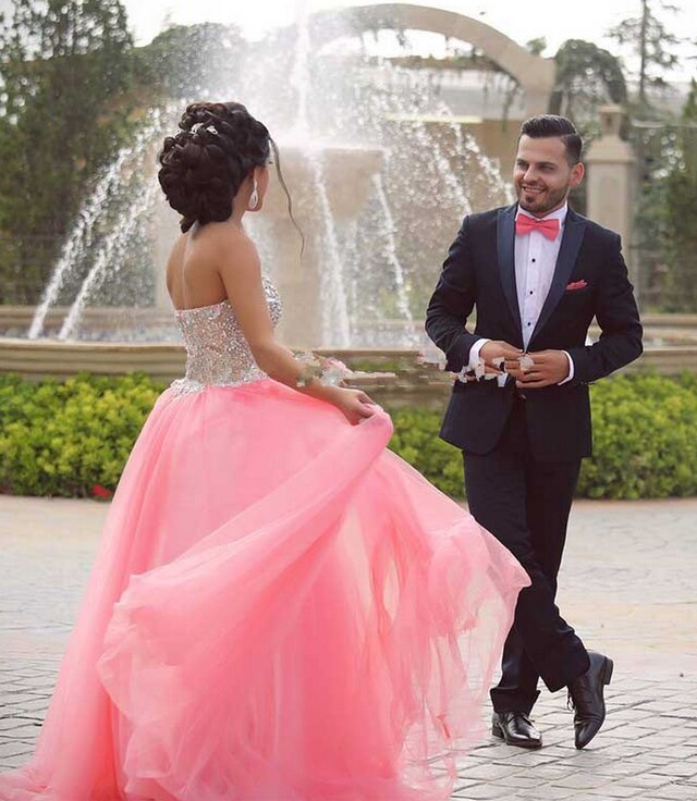 Spakling Crystals Pink Sweetheart Tulle Floor Length Prom Dress    cg17725