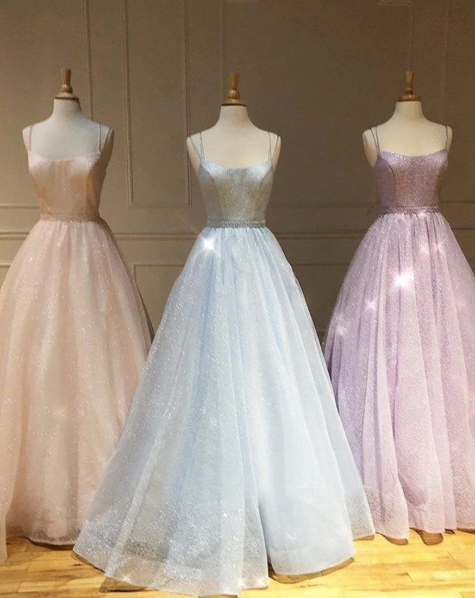 Spaghetti Straps Scoop A-Line Sparkle Prom Dress Formal Evening Gowns   cg18040