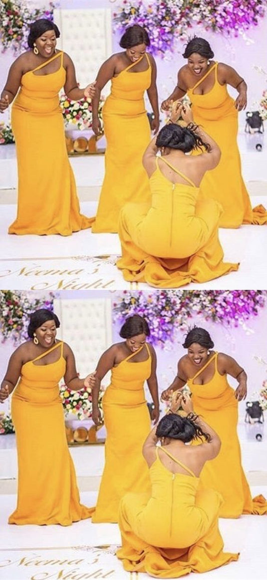 Prom Dress 2021 Amazing Yellow Mermaid One Shoulder Bridesmaid Dress For Brdial's Wedding Party   cg18404