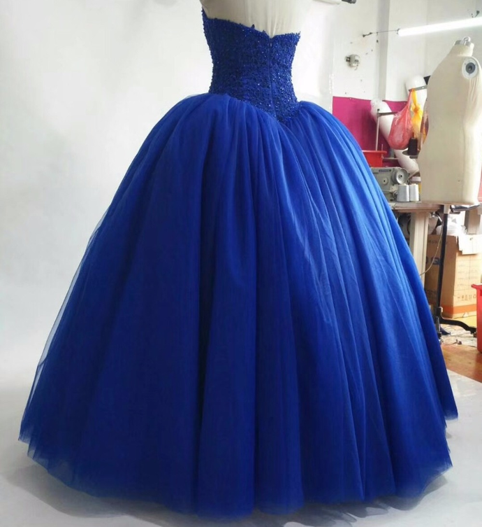 Sweetheart Puffy Royal Blue Tulle skirt Ball Gown Sweet 16 Quinceanera Dresses Prom Dress    cg20161