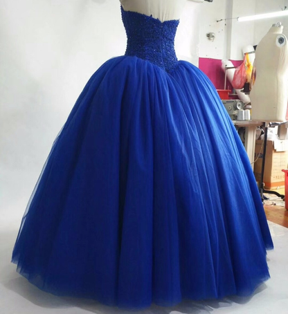 Sweetheart Puffy Royal Blue Tulle skirt Ball Gown Sweet 16 Quinceanera Dresses Prom Dress    cg20161