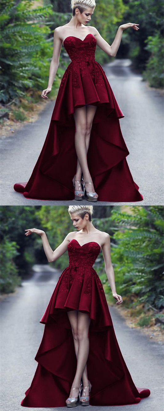 high low prom dresses,burgundy prom dresses,asymmetric prom dress cg2146