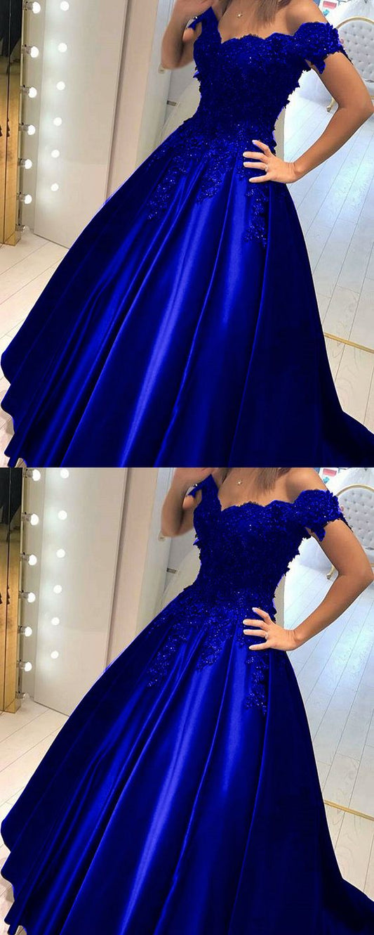 Royal blue prom dresses ball gowns lace off shoulder cg2467