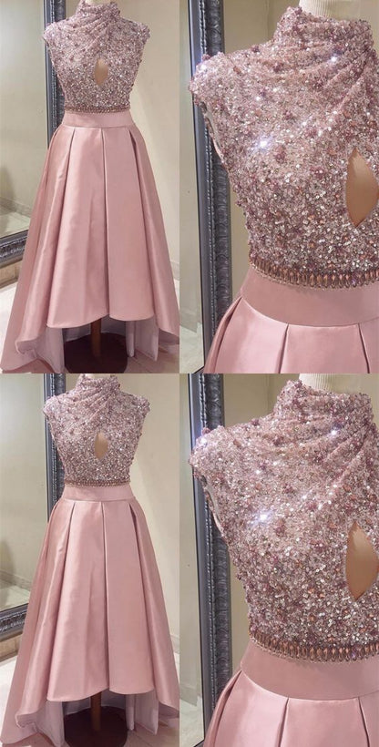 High Low Prom Dresses,Blush Keyhole Prom Dresses,Prom Dresses cg2734