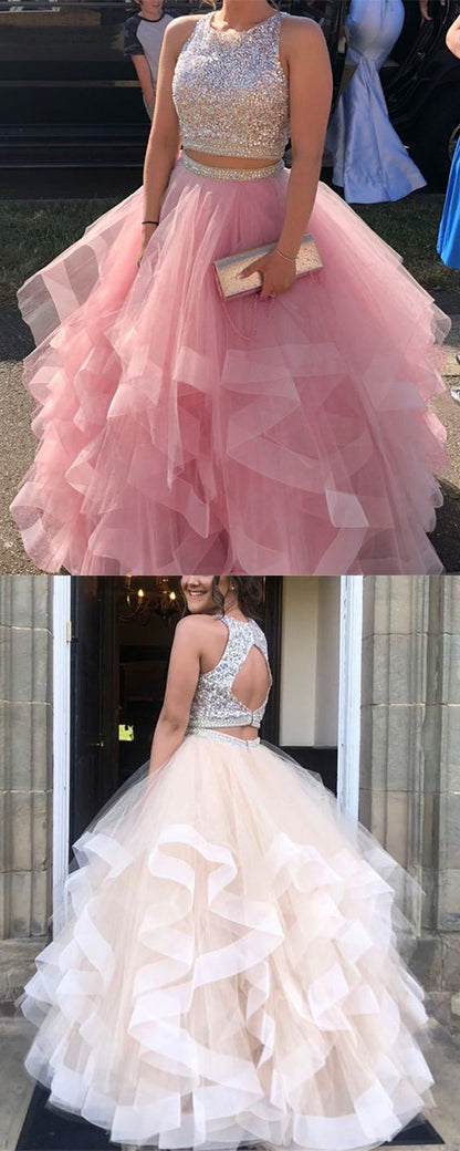 two piece ball gown,ball gown prom dresses, 2 piece prom dresses,ruffles prom dresses cg5048