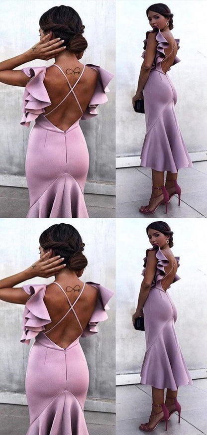 Cute Prom Dress, Mermaid Tea-length Purple Prom Dresses,Cheap Prom Dresses  cg6541
