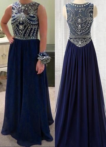 Sparkly Beaded Navy Evening Dress, Elegant A Line Long Prom Dresses, Women Dress   cg9747