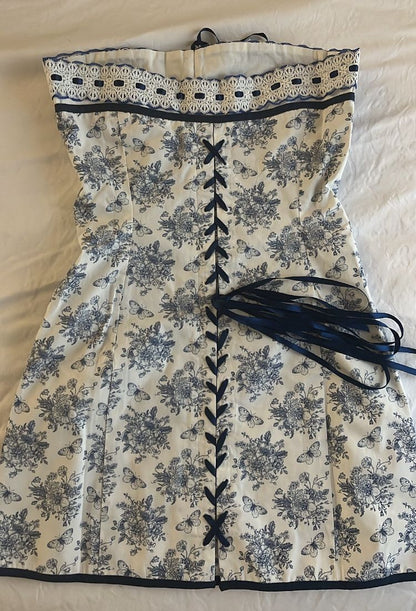 amakanas-- Blue floral elegant short chiffon homecoming dress for girls garden party dress blue and white porcelain gh5720