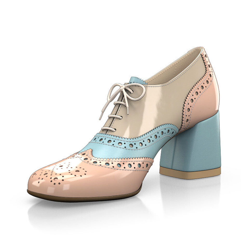 Multicolor Square Toe Chunky Heel Brogue Detail Oxford Heels