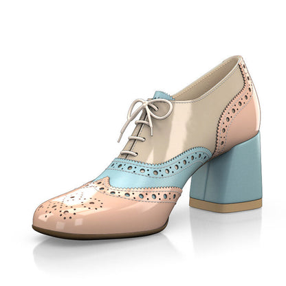 Multicolor Square Toe Chunky Heel Brogue Detail Oxford Heels