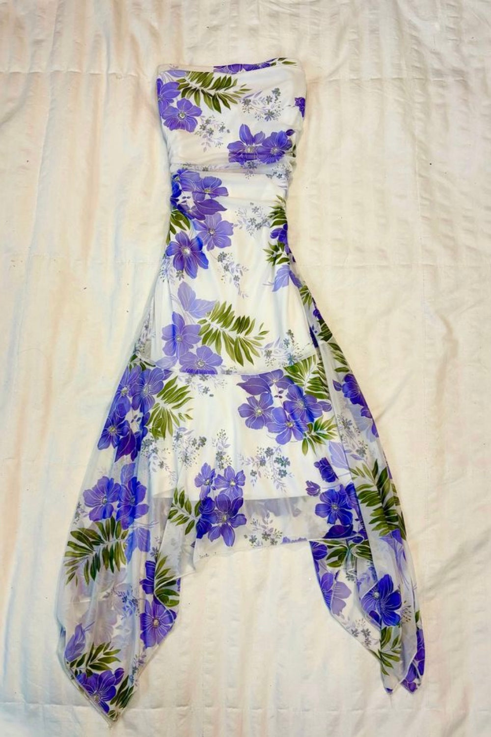 amakanas-Vin tage Purple Floral Strapless Asymmetric Tulle Long Evening Gown gh6017