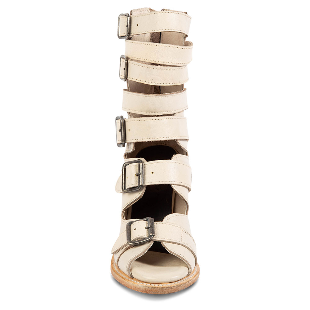 Round Toe Chunky Heel Buckle Ankle Sandal Boots in White