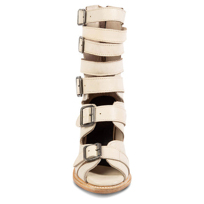 Round Toe Chunky Heel Buckle Ankle Sandal Boots in White