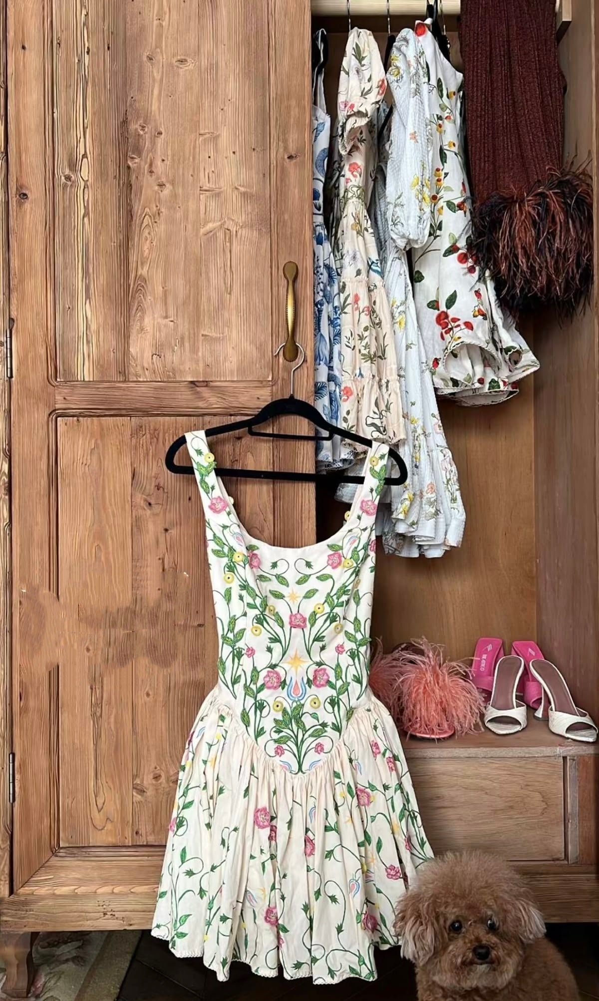 amakanas--Floral short chiffon homecoming dress travel holiday dress gh5712