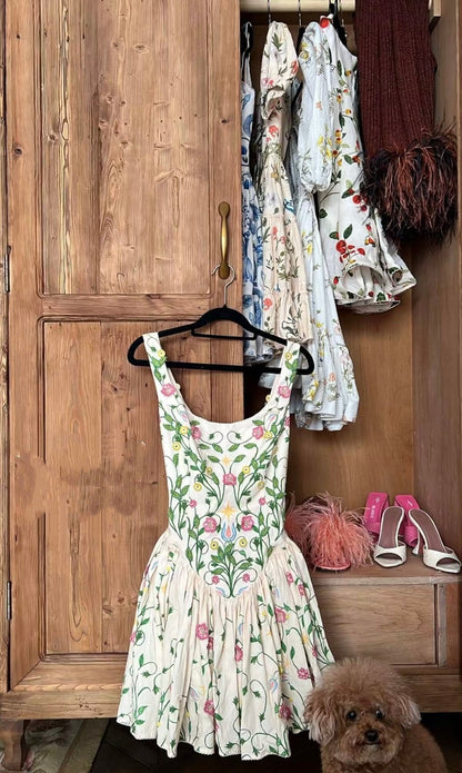 amakanas--Floral short chiffon homecoming dress travel holiday dress gh5712