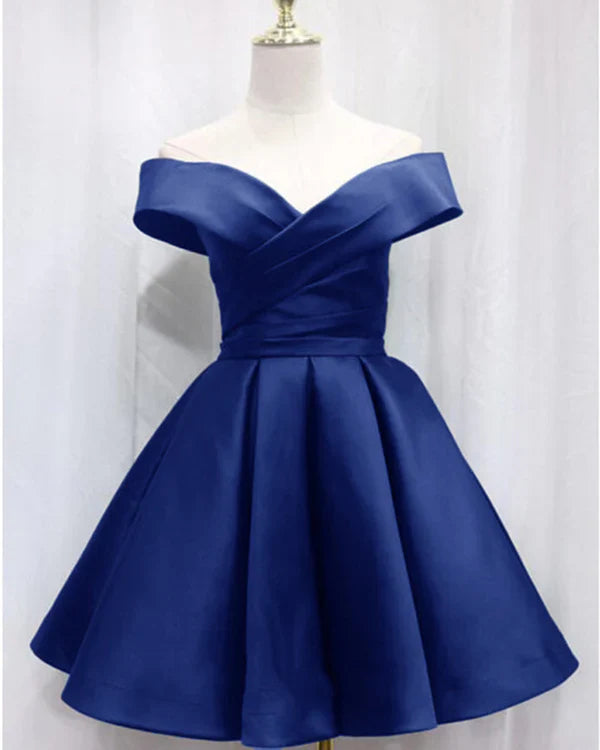 Vintage Satin Off-the-shoulder Short A-Line Party Dress Cocktail Dress Homecoming Dress TP4444