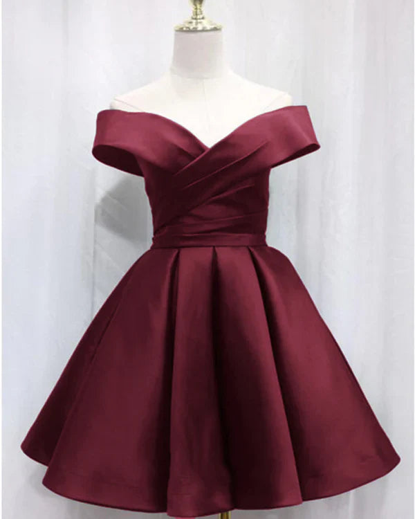 Vintage Satin Off-the-shoulder Short A-Line Party Dress Cocktail Dress Homecoming Dress TP4444
