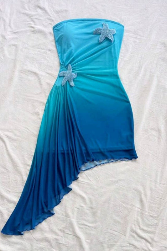 amakanas-Party Dress, Blue Ocean Evening Dress, Strapless Dressgh6106